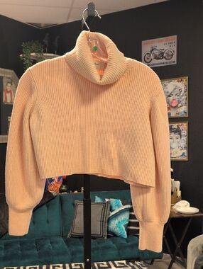 Wilfred Wool Peach Cropped Cowl Neck Sweater